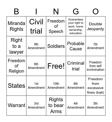 Bill of Rights Bingo Card