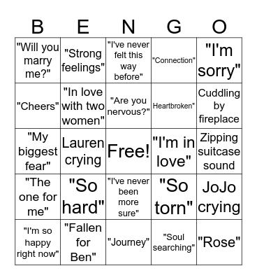 BACHELOR BENGO Bingo Card