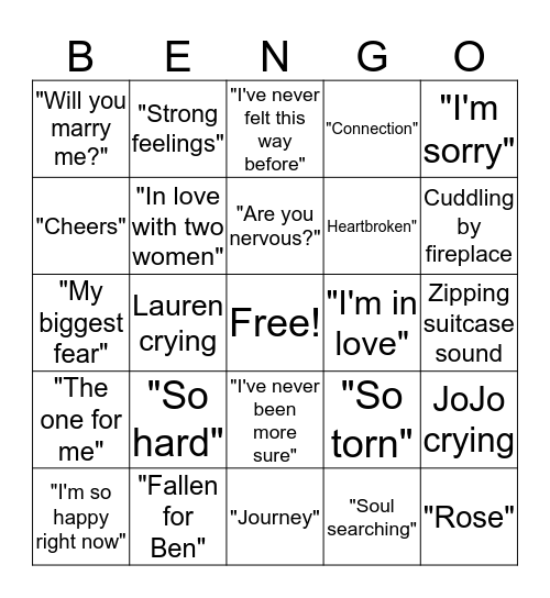 BACHELOR BENGO Bingo Card