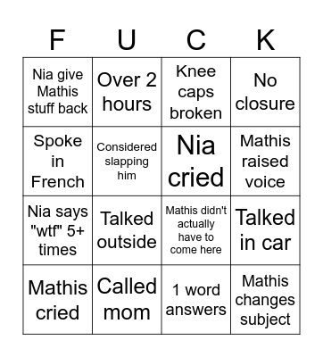 Child Drama Bingo Card