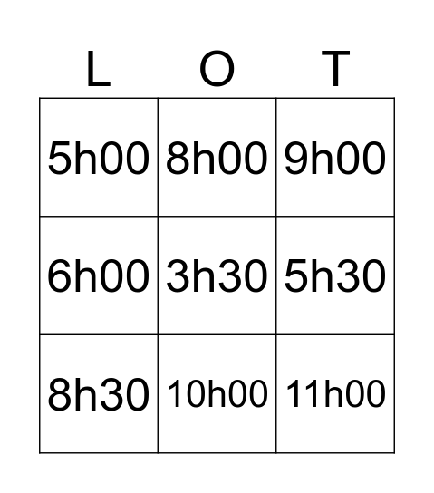 Quelle heure? Bingo Card