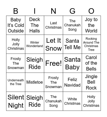 Holiday Music Bingo Card
