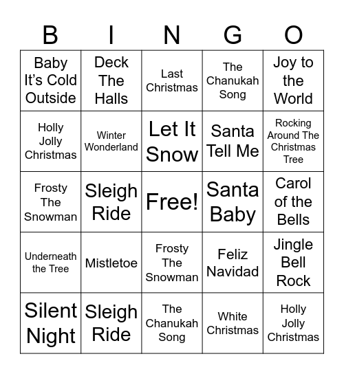 Holiday Music Bingo Card
