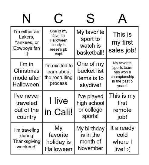 Untitled Bingo Card
