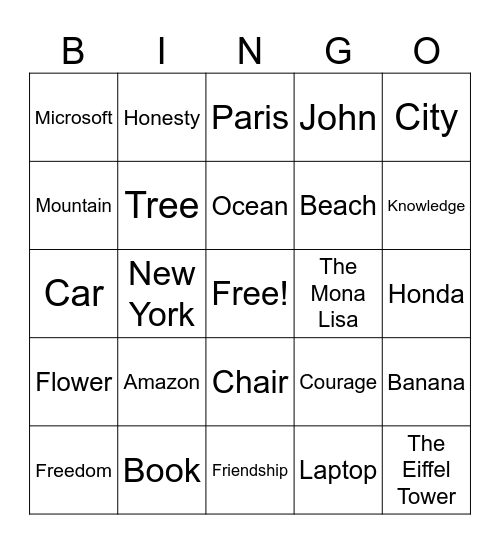 NOUNS Bingo Card