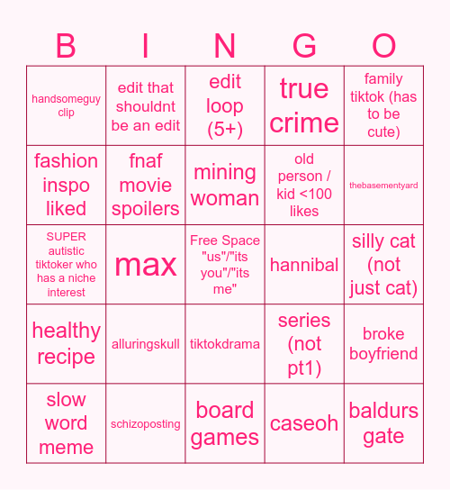 FYP bingo Card