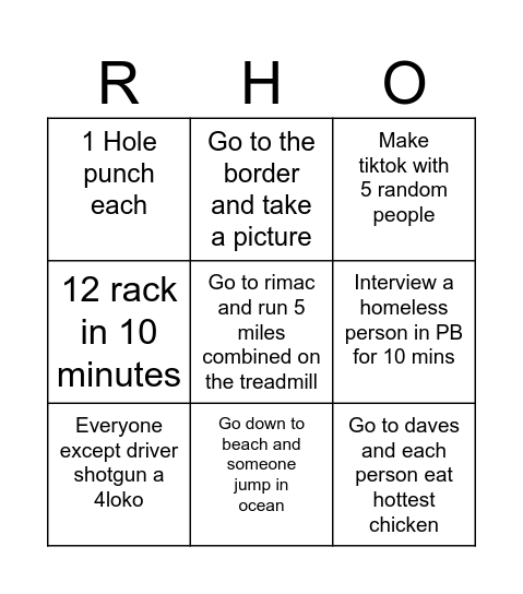 Rho Bingo Card