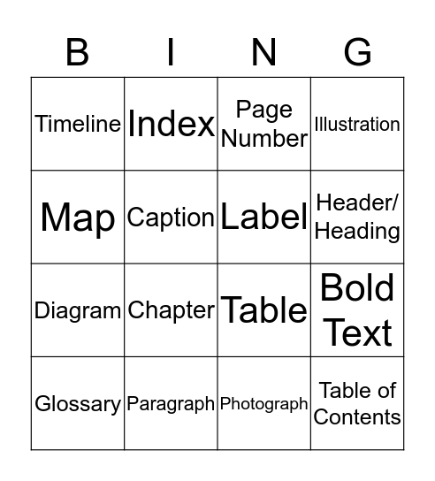 Nonfiction Features Bingo Card