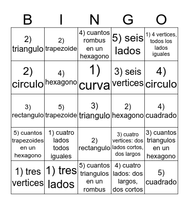 2D Shapes Bingo Card