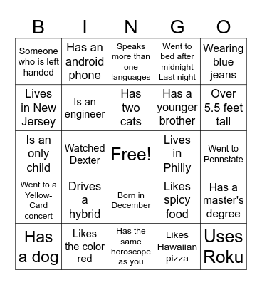 Ice Breaker Bingo Game Bingo Card