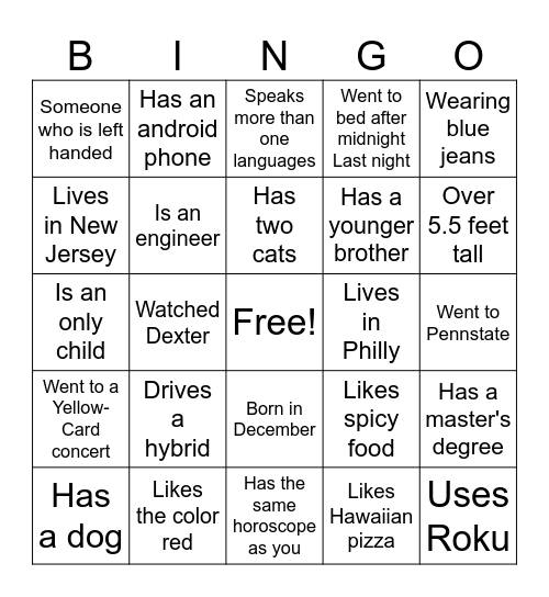 Ice Breaker Bingo Game Bingo Card