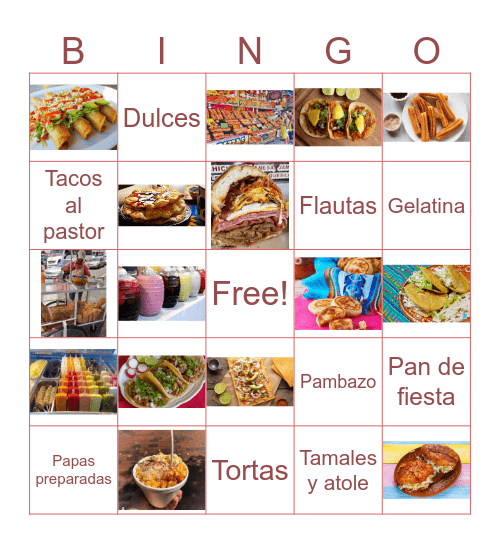 Antojitos mexicanos Bingo Card