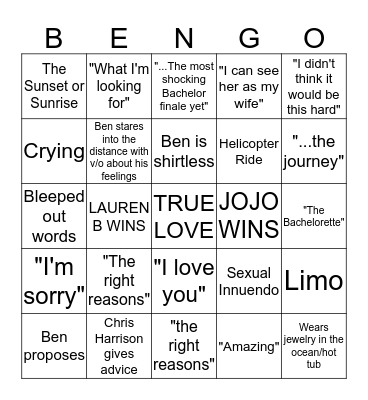 BACHELOR FINALE Bingo Card