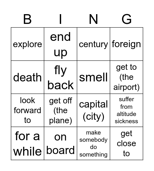 Going on a Journey! Bingo Card