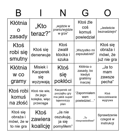Planszówkowe bingo Card