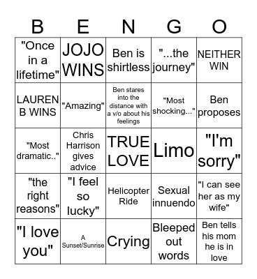 BACHELOR FINALE Bingo Card
