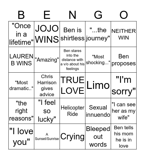 BACHELOR FINALE Bingo Card