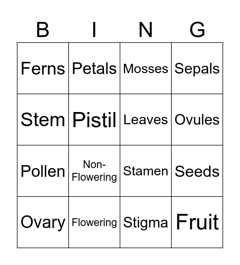 Plant Reproduction/ Types of Plants Bingo Card