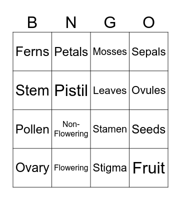 Plant Reproduction/ Types of Plants Bingo Card