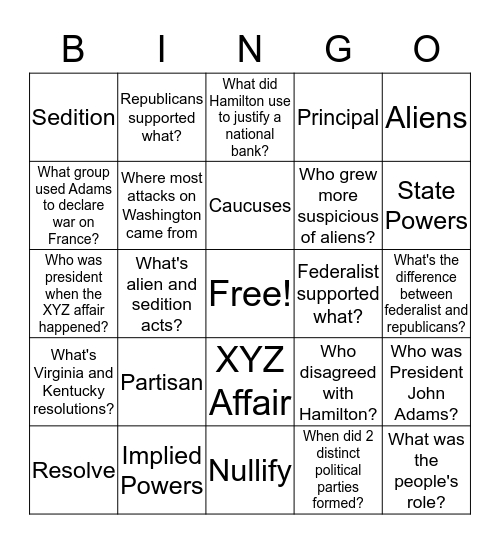The First Political Parties  Bingo Card
