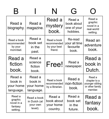 Reading Bingo! Bingo Card