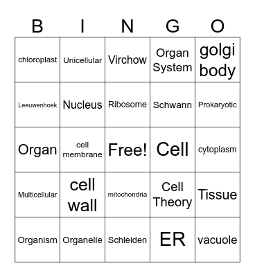 Cell Review Bingo Card