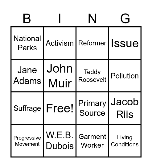 Progressive Movement BINGO! Bingo Card