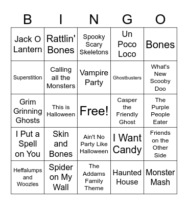 Halloween Music Bingo Card