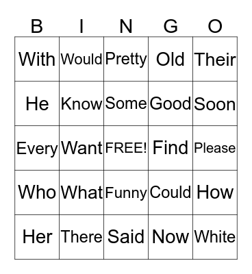 Word Bingo! Bingo Card