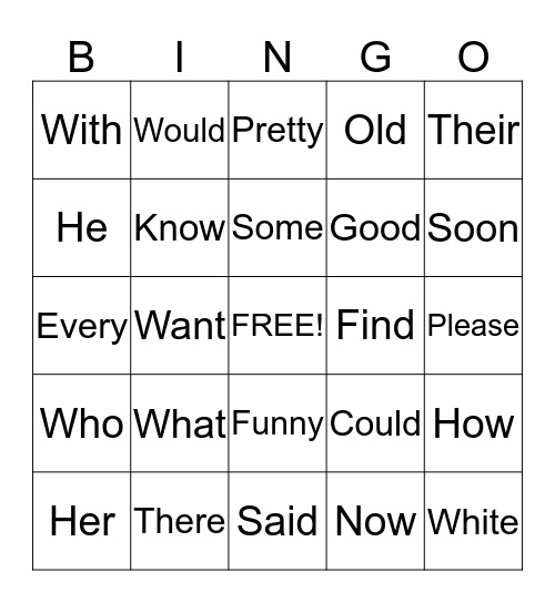 Word Bingo! Bingo Card