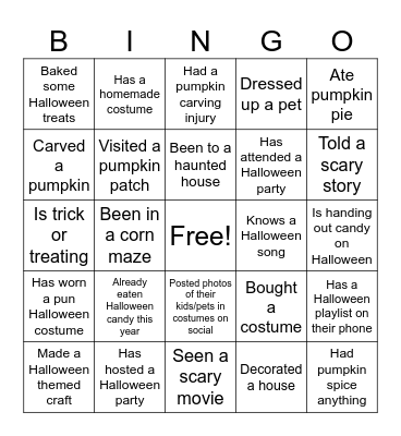 HALLOWEEN BINGO! Bingo Card
