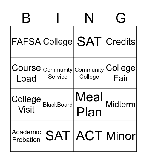 College Prep Bingo Card