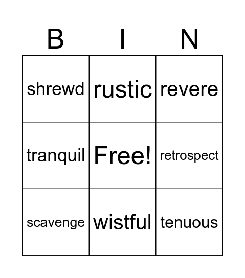 Vocabulary 10/23/23 Bingo Card