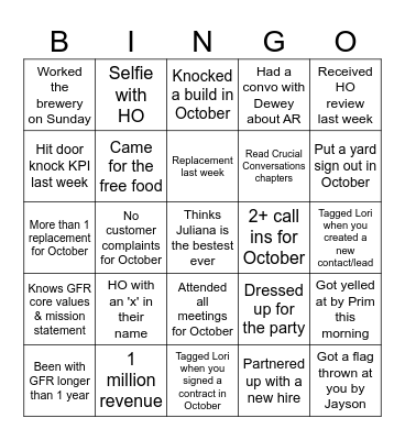 Gale Force Roofing Bingo Card