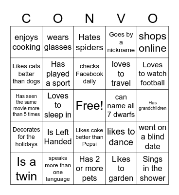 Conversation Bingo Card