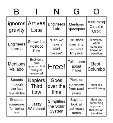 Engingeering Astro Bingo Card