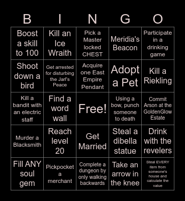 Skyrim Randomizer Bingo Card