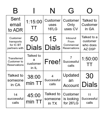 BT BINGO Card