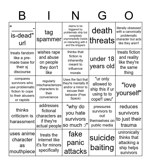 Anti-Shipper Bingo Card