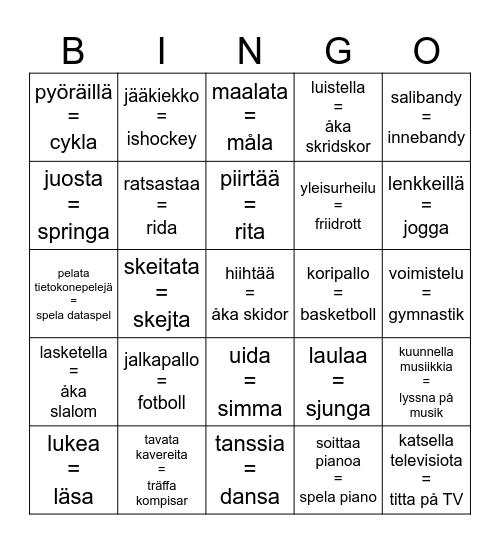 Hobby Bingo Card