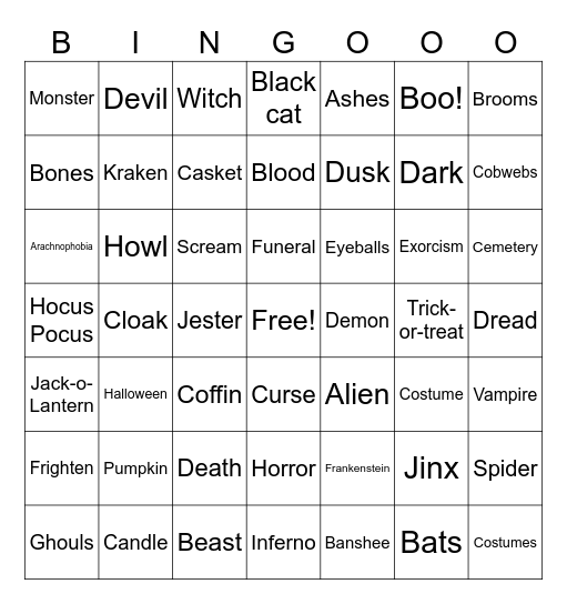 Halloween Bingo Card