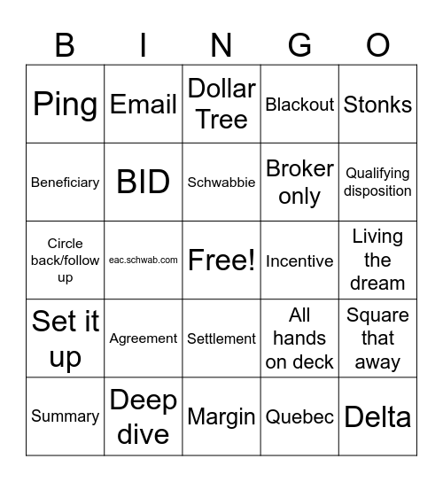 Corporate Lingo Bingo Card