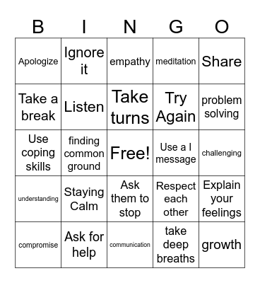 Conflict bingo Card