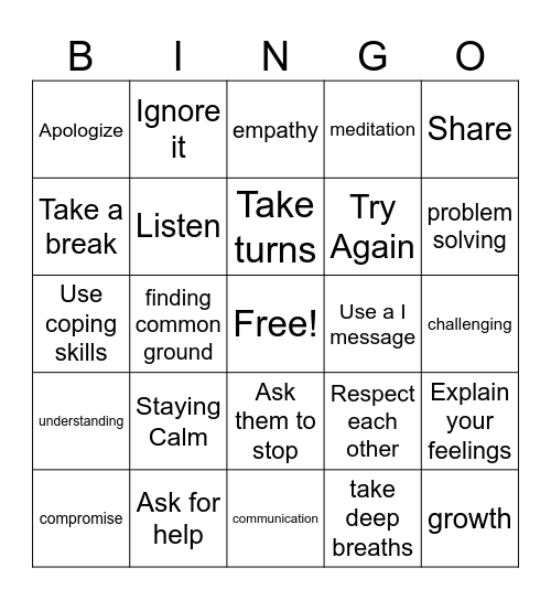 Conflict bingo Card