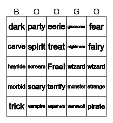 "BOO" GO Bingo Card