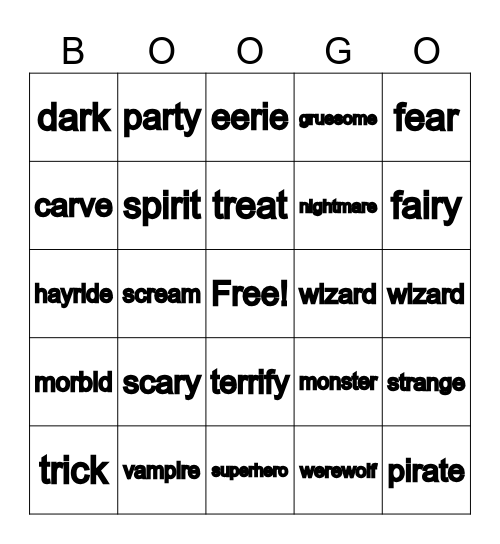 "BOO" GO Bingo Card