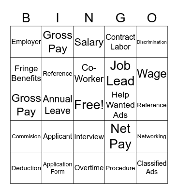 Vocabulary Bingo Card