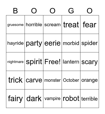 "BOO" GO Bingo Card