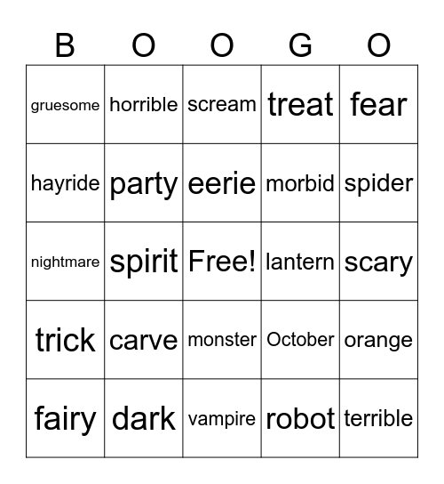 "BOO" GO Bingo Card