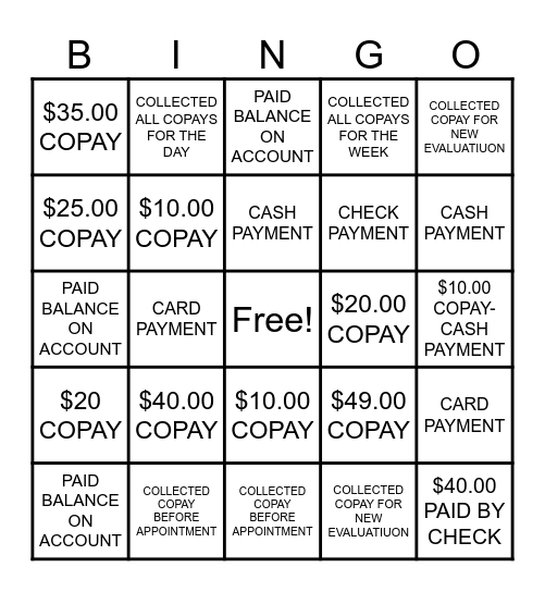 COPAY BINGO Card